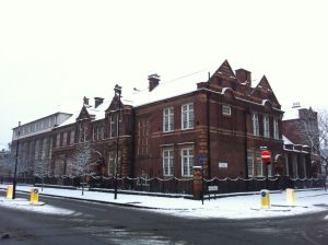 The Beaufoy Institute in Lambeth, which we've now bought for our new Buddhist centre, in the snow