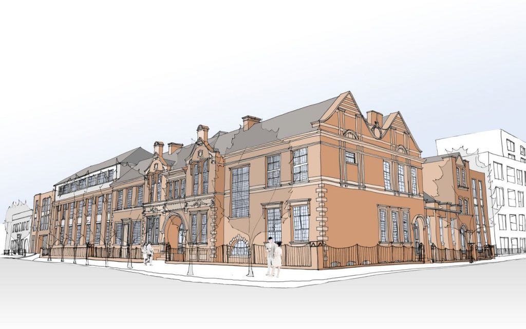 The Beaufoy Institute seen from Black Prince Road and Vauxhall Street View of the Beaufoy Institute from the corner of Black Prince Road and Vauxhall Street