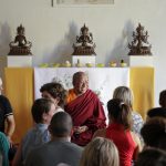Sherab Gyaltsen Rinpoche and students in the small meditation hall at the Beaufoy