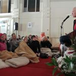 Lama Ole Nydahl giving a lecture in the main hall of the Beaufoy Institute
