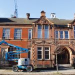 Diamond Way rented a crane to help wash 100 years of grime off the Beaufoy walls